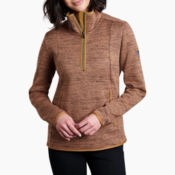 Kuhl Tops - Kuhl Ascendyr Sweater Quarter Zip Pullover Fleece Casual Hiking Camping Brown S